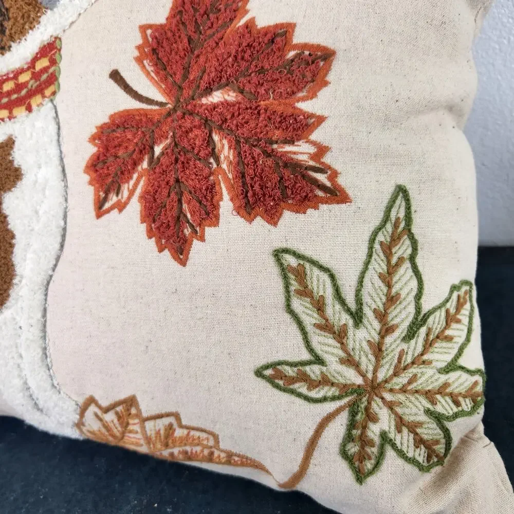 Pier 1 Couch Square Cushion Pillow Fall Leaf Dog with Scarf Textured 16in x 16in